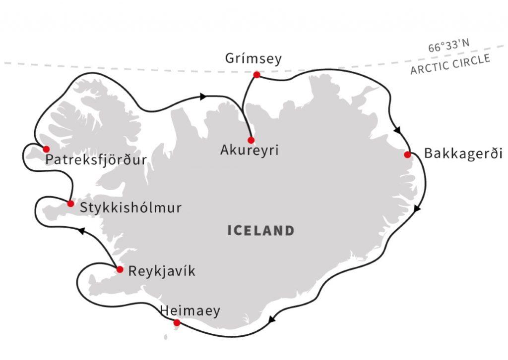 map of the Iceland cruise tour with trip guide Glenn Rawson